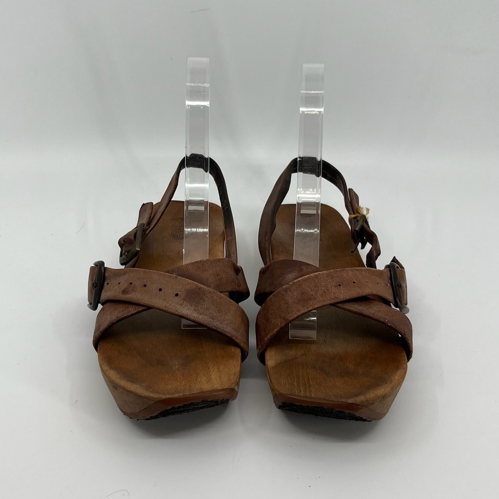 Vtg 70s Earth Shoes Anne Kalso Sandals Womens 8 Leather Negative Heel Wood Soles